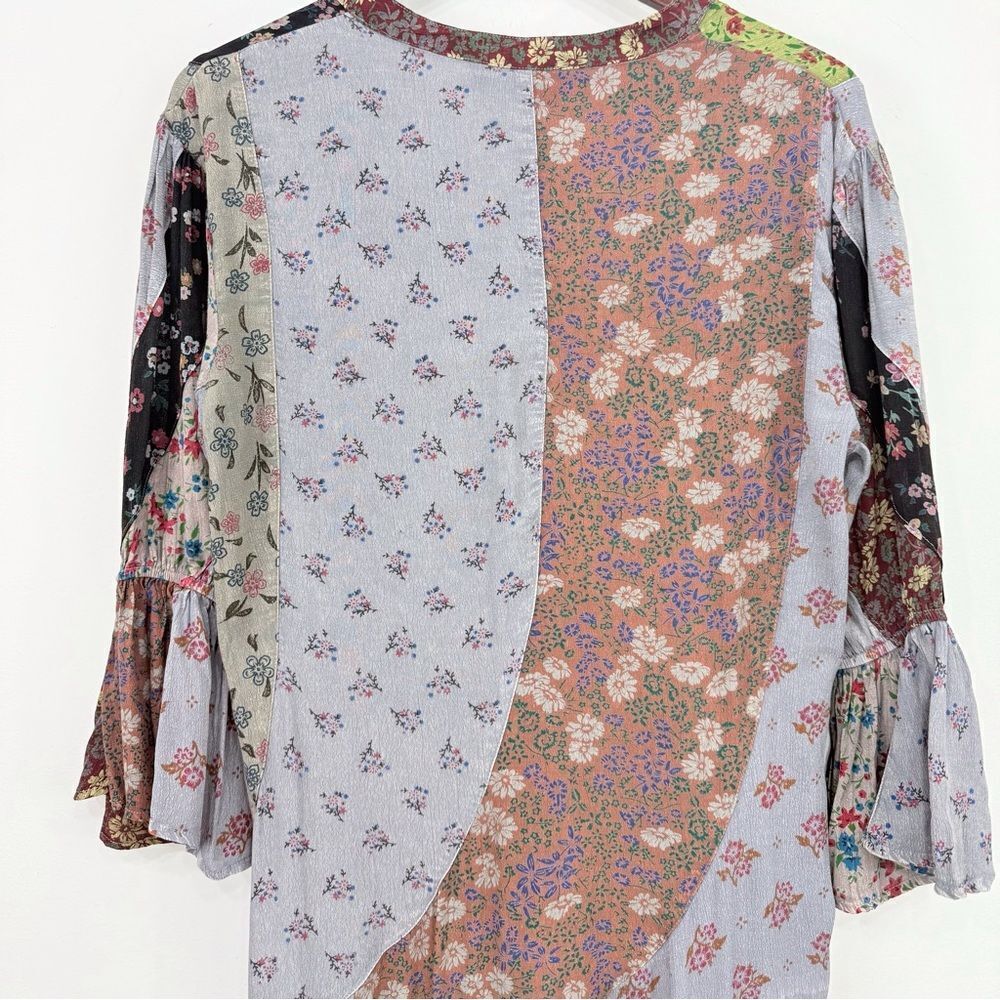Young Threads Earth Tone Complimentary Asymetrical Floral Patchwork Ruffle Dress - Picture 12 of 16